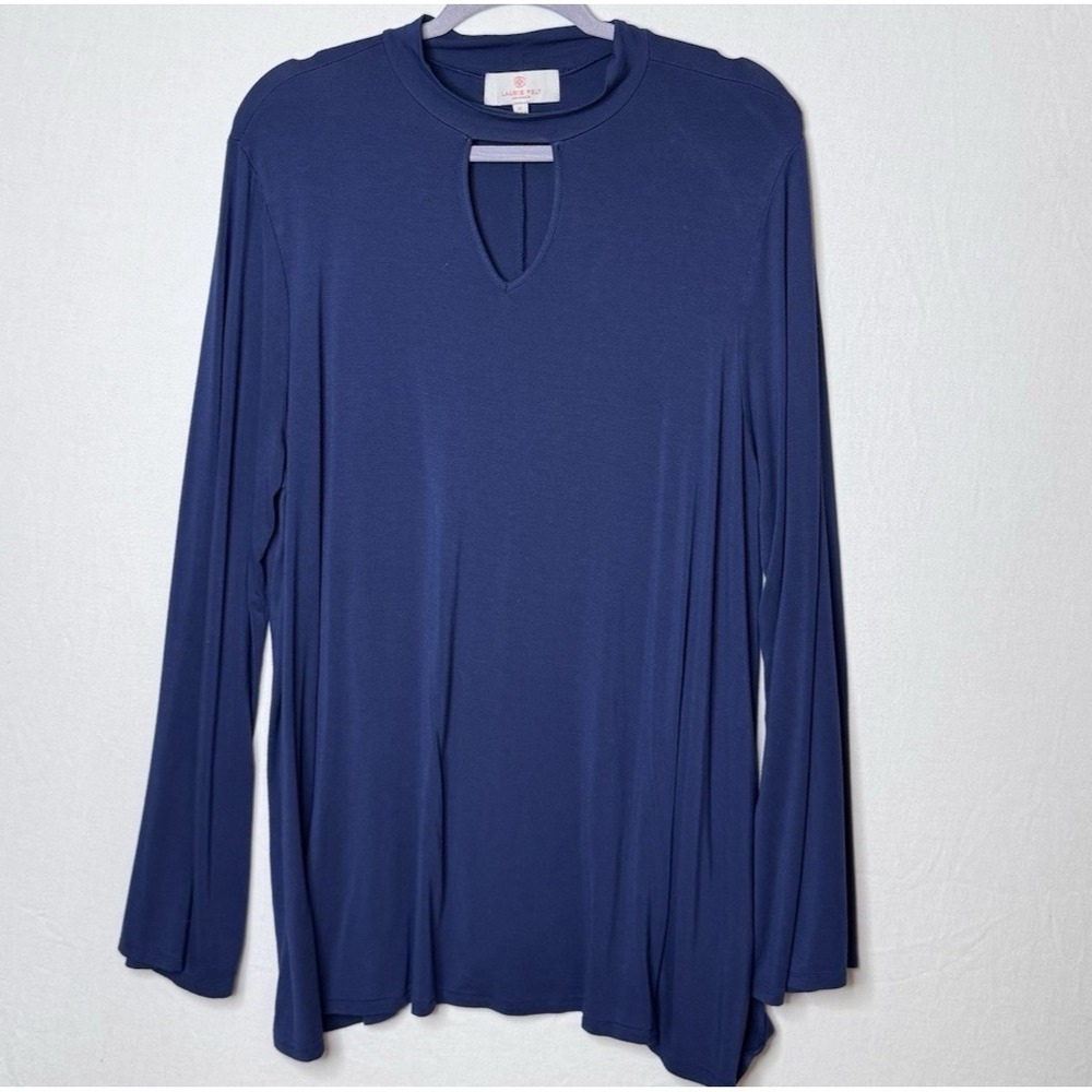 Laurie Felt Tunic Top‎ Sz XL High Neck Cutout Loose Slv Minimal Soft Stretch